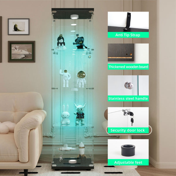 English Elm Tempered Glass Display Cabinet - Versatile Wine, Storage & File Cabinet With Led Light, Adjustable Feet W3155P268117-GIGA