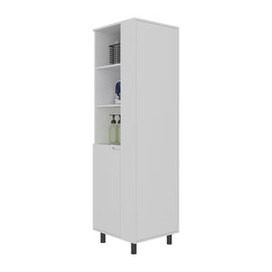 English Elm Aleneva Slim White Broom Cabinet with Open Shelves and Drawer for Utility Rooms B097S00269