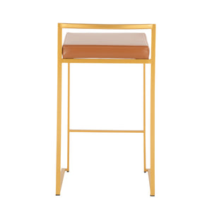 English Elm Fuji 26" Contemporary Stackable Counter Stool Set of 3 – Gold Metal Frame, Plush Faux Leather Seat Appeal Camel B202P221993