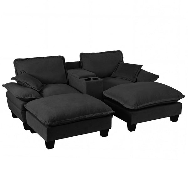 English Elm Modular Cloud Sofa Chenille L-shape with Storage Cup Holders and Usb for Living Room Black W3163S00113