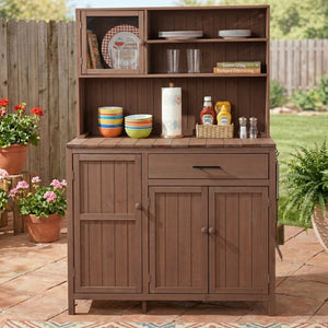 English Elm (with Hutch) Topamx Solid Fir Potting Bench Patio Workstation Spice Rack Drawer Brown N717P404330D