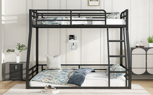 English Elm Metal Twin Xl Over Queen Bunk Bed Frame – Heavy-Duty, Space-Saving Design With Safety Guardrails, Black W1580S00161