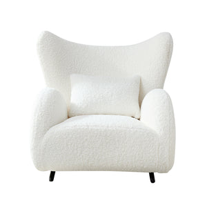 English Elm Modern Boucle Accent Chair Beige - Plush Sherpa Upholstered Armchair, Solid Wood Legs, Cozy Sponge Cushion, Stylish Living Room Statement Piece W2582P179714