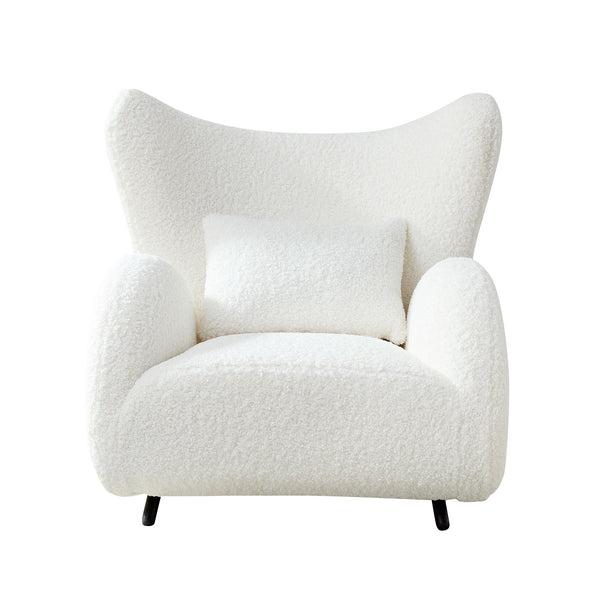 English Elm Modern Boucle Accent Chair Beige - Plush Sherpa Upholstered Armchair, Solid Wood Legs, Cozy Sponge Cushion, Stylish Living Room Statement Piece W2582P179714