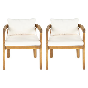 English Elm Patio Acacia Wood Armchair Set Cushioned Resort Style Outdoor Dining Seating Pair N772P378685T