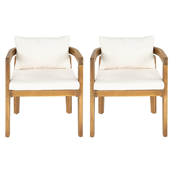 English Elm Patio Acacia Wood Armchair Set Cushioned Resort Style Outdoor Dining Seating Pair N772P378685T