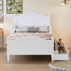 English Elm Twin Size Wood Platform Bed With Guardrails On Both Sides and Two Storage Drawers ,White