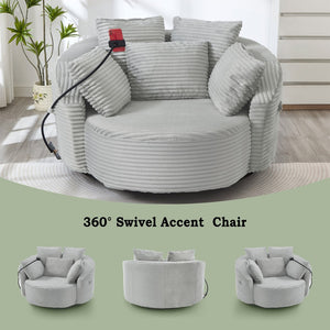 English Elm Swivel Barrel Accent Chair Chenille Tufted Round Club Seat for Living Room Lounge Light Grey N719S002320R