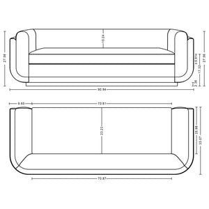 English Elm Edmonda 91" Velvet Sofa with Black Metal Base, Pine Frame, High-Density Foam & 2 Pillows, Commercial Grade DARK GREY B365P398105