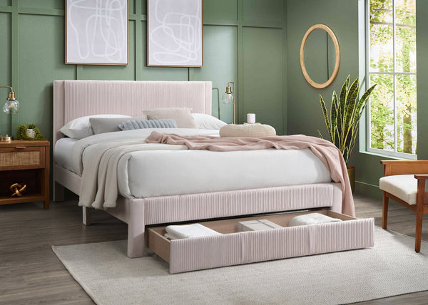 English Elm Contemporary Corduroy Upholstered Queen Platform Bed with Plush Headboard and Under-Drawer Storage Light Pink 62 L x 24 W x 10 H B011P238967