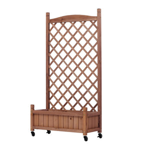 English Elm Raised Wood Planter Boxes with Integrated Trellis for Climbing Vines Set of Two D720094446