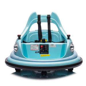 English Elm 12v Kids Ride on Bumper Car with 360 Spin Led Lights Bluetooth and Parental Remote Blue W1578P198508