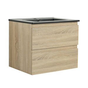 English Elm 24" Wall-Mounted Bathroom Vanity With Black Sink, 2 Soft-Close Drawers - Ideal For Compact Spaces! W999S00192