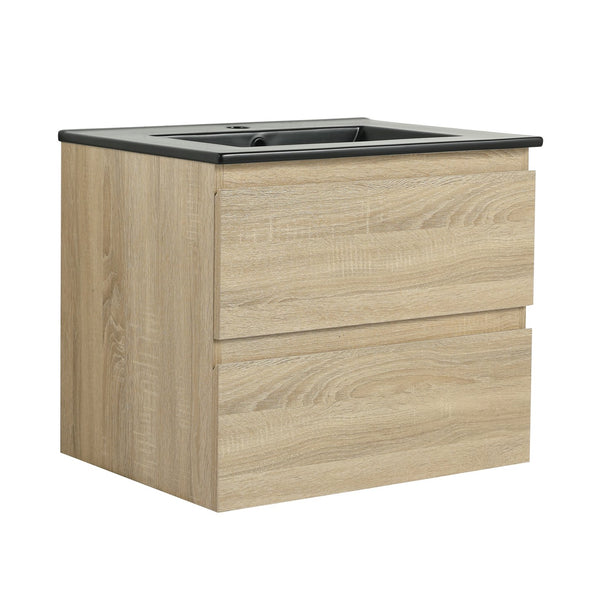 English Elm 24" Wall-Mounted Bathroom Vanity With Black Sink, 2 Soft-Close Drawers - Ideal For Compact Spaces! W999S00192