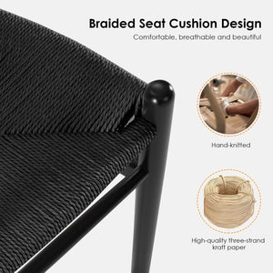 English Elm STARY Solid Wood Wishbone Dining Chair with Ergonomic Curved Back & Armrest, Eco-Friendly Comfort Black T3623P380997