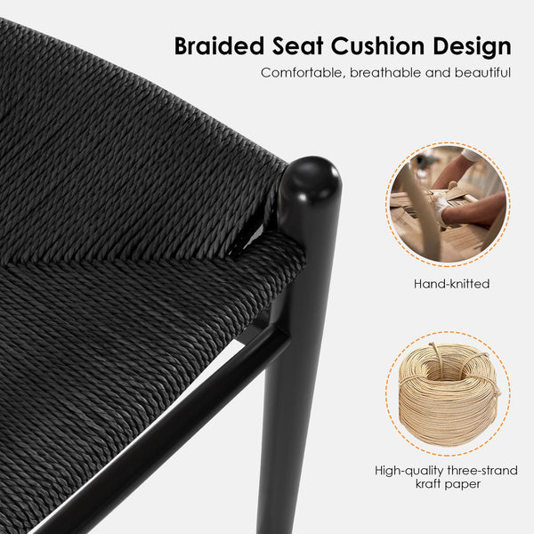 English Elm STARY Solid Wood Wishbone Dining Chair with Ergonomic Curved Back & Armrest, Eco-Friendly Comfort Black T3623P380997