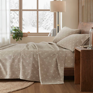 English Elm 4 Pieces Twin 100% Cotton Flannel Sheet Set With Stag Head Print - Cozy, Warm & Stylish Bedding B035P381351