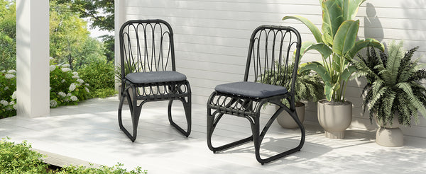 English Elm Christopher Knight Home® - Outdoor Hand-Woven PE Rattan Patio Dining Chairs Set of 2 with Iron Frame 400lb Capacity, No Assembly Required Black+ Gray N762P236169G