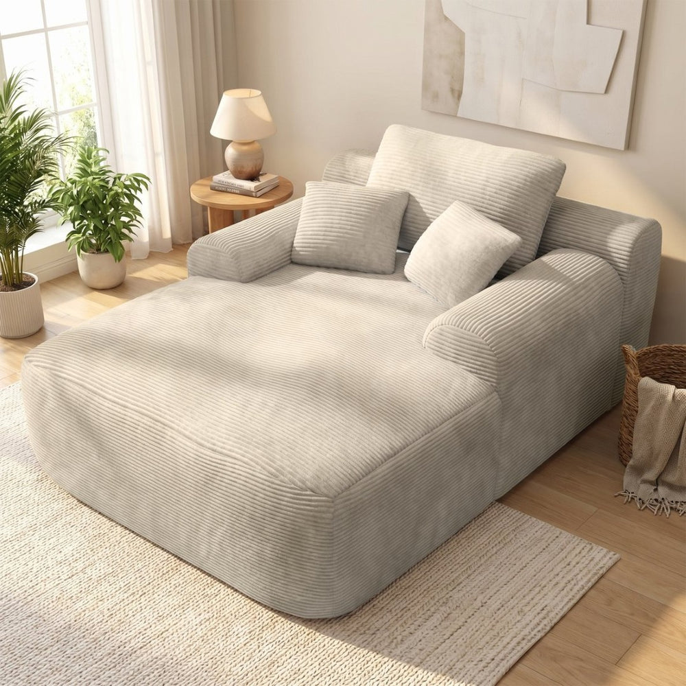 English Elm 47inch Corduroy Convertible Chaise Lounge Sleeper Chair with Pillows for Living Room W3975P455213