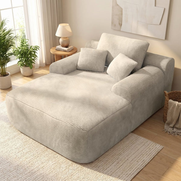 English Elm 47inch Corduroy Convertible Chaise Lounge Sleeper Chair with Pillows for Living Room W3975P455213