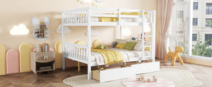 English Elm Full Full Over Full Bunk Bed In White - Durable Rubberwood With 2 Drawers, Converts To 2 Beds, Safe Design W504S00195