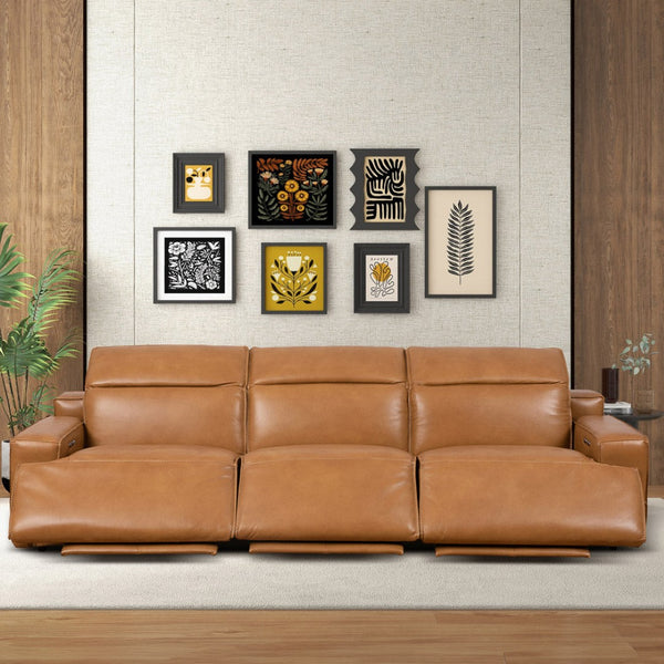 English Elm Urbana Triple Power Reclining Sofa in Top Grain Leather for Modern Living Rooms B183S00114
