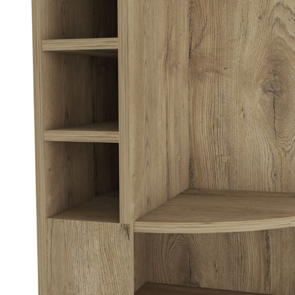 English Elm Fm Furniture Clifton Tall Corner Bar Cabinet with Wine Rack Stemware Hanger Warm Finish B128S00063