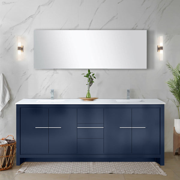 English Elm Navy Blue Double Bath Vanity With White Quartz Top & Chrome Faucet - 80" W, Ample Storage & Style B2731P259539