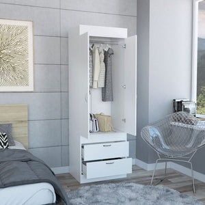 English Elm Lisboa White Armoire with Hanging Rod, Double Doors & Two Deep Drawers for Compact Organized Spaces B070P210737