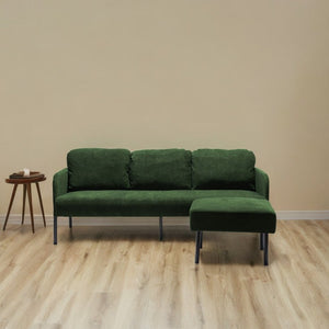 English Elm 3 Seater Modern Polyester Fabric Sofa with Ottoman — Compact Foam Cushions, Stylish Small Space Comfort Green W1164S00031