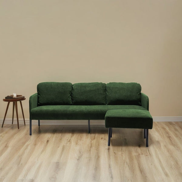 English Elm 3 Seater Modern Polyester Fabric Sofa with Ottoman — Compact Foam Cushions, Stylish Small Space Comfort Green W1164S00031