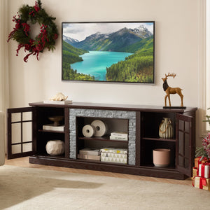 English Elm 70" Modern TV Stand with Faux Stone Top, Spacious 2-Door Media Console with Cable Management and Adjustable Shelves, Vintage Metal Handles, Durable MDF Construction for Living Room Entertainment (Fits up to 75") Cherry W2275P342689