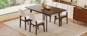 English Elm 5-piece Rectangular Rubberwood Dining Set with Linen Upholstered Chairs for Modern Kitchens Dark Walnut N752S400018D