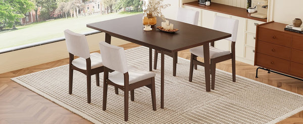 English Elm 5-piece Rectangular Rubberwood Dining Set with Linen Upholstered Chairs for Modern Kitchens Dark Walnut N752S400018D