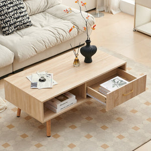 English Elm Rectangle Coffee Table With Solid Wood Legs, Modern Storage Design For Stylish Living Rooms W1265P230626-GIGA