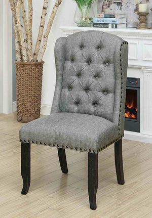 English Elm Rustic 2-Piece Wingback Side Chair Set With Nailhead Trim, Button Tufting, Antique Black & Gray Finish B2741P408969-GIGA