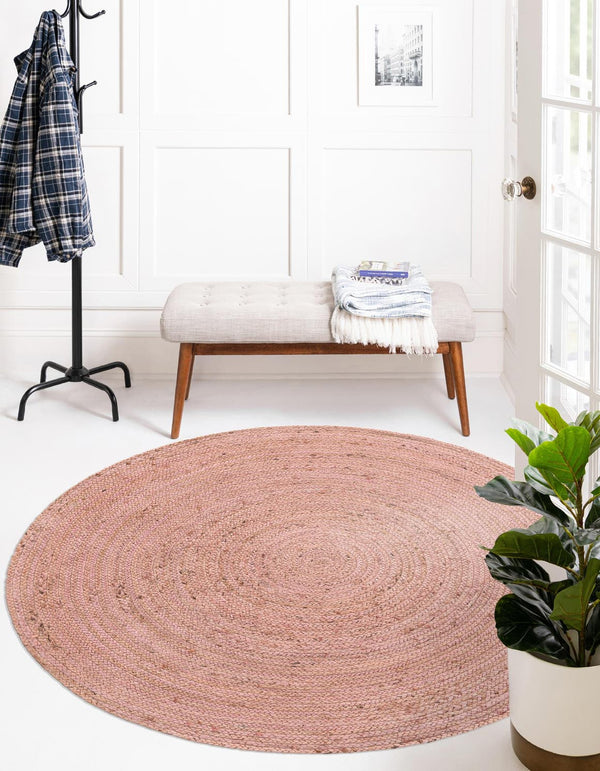 Unique Loom Braided Jute Dhaka Hand Braided Solid Rug Light Pink,  8' 0" x 8' 0"