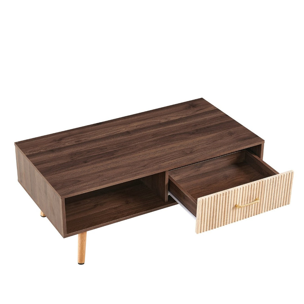 English Elm Rectangle Coffee Table With Solid Wood Legs, Modern Design, Storage Drawer, Walnut Finish Elegance W1265P236869-GIGA