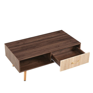 English Elm Rectangle Coffee Table With Solid Wood Legs, Modern Design, Storage Drawer, Walnut Finish Elegance W1265P236869-GIGA