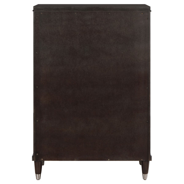English Elm Niguel Rich Brown 5-Drawer Chest with Silver Knobs & Tapered Legs — Contemporary Bedroom Storage B062P354067