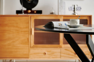 English Elm 42.1"BLACK Mid-Century Round Dining Table with Sturdy MDF Top and Metal Pedestal Base for 4-6 Matte Black W234P185624