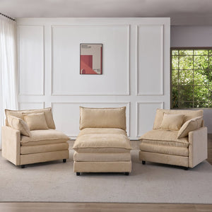 English Elm 105" L-shaped Chenille Sectional with Ottoman Pocket Spring Living Room Sofa Light Coffee W1097S00226
