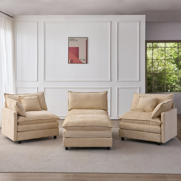 English Elm 105" L-shaped Chenille Sectional with Ottoman Pocket Spring Living Room Sofa Light Coffee W1097S00226