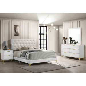 English Elm James White Glam Eastern King Bedroom Set with Tufted Leatherette and Gold Accents B062S01741