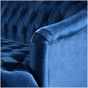 English Elm Comfy Velvet Tufted Three Seat Sofa with Rolled Arms Mid Century Modern Living Room Dark Blue N760P178601C