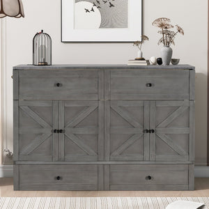 English Elm Queen Murphy Wall Bed with Usb Ports Storage Drawers and Cabinet Style Panel Front Gray N708S00006AAE