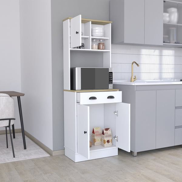 English Elm Albany Multicolor Kitchen Pantry Cabinet with 3 Doors, Drawer, Adjustable Shelves & Microwave Top B200P188855