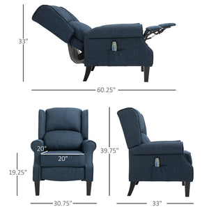 English Elm HOMCOM Linen Massage Recliner Sofa with Heat & Remote, Pocket Spring Comfort, 140° Recline Blue W2225P173854
