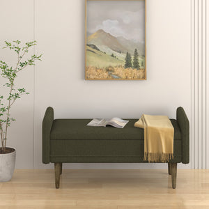 English Elm Teddy plush storage stool with hidden compartment, compact velvet bench for apartment, living room, bedroom conveniences Green W487P205944