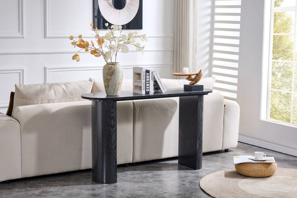 English Elm Black Matte Wood Grain Slim Console Table for Entryway or Sofa Side Use W3875P387480